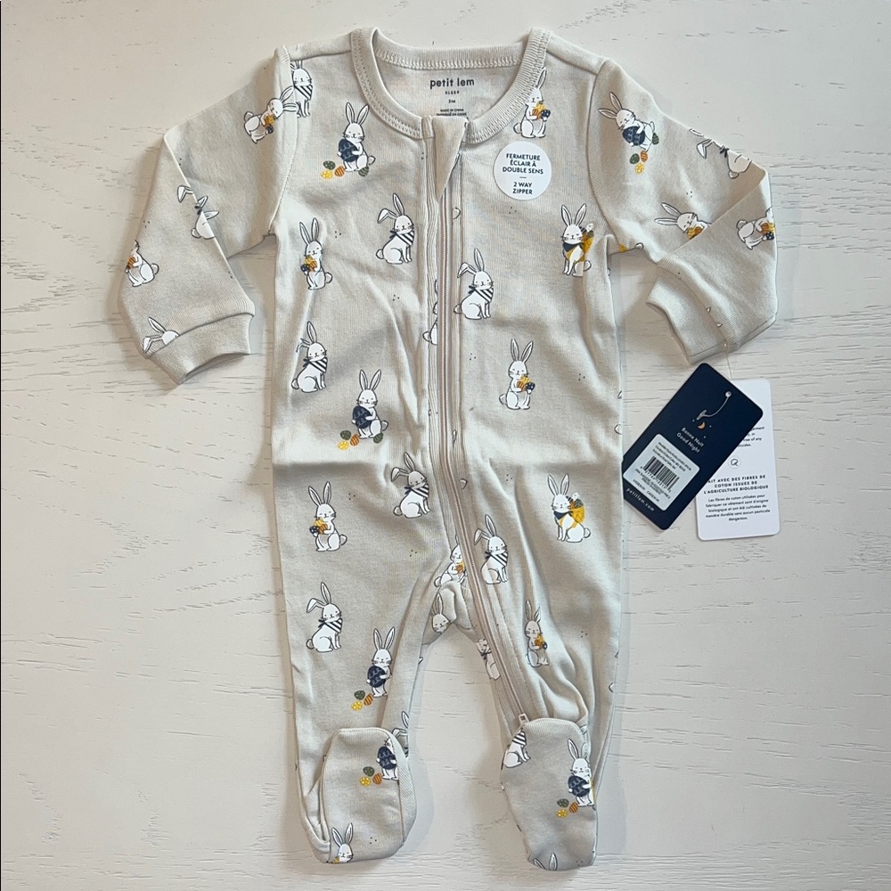 Petit Lem Beige Bunny Print Easter Footie 3 6 9 months